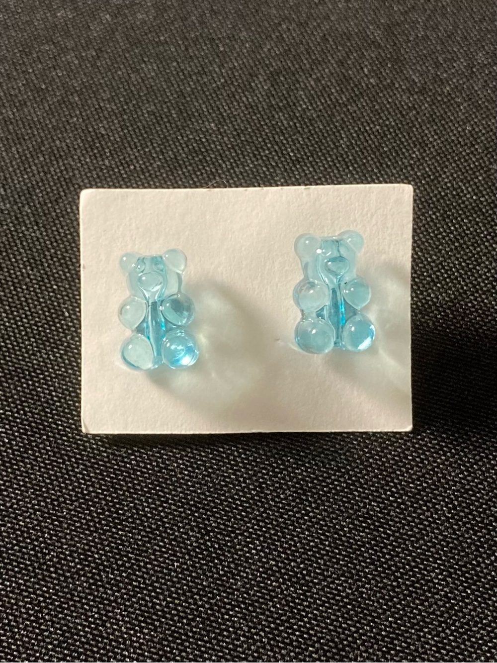Handmade Teal Blue Transparent Gummy Bear Stud Earrings